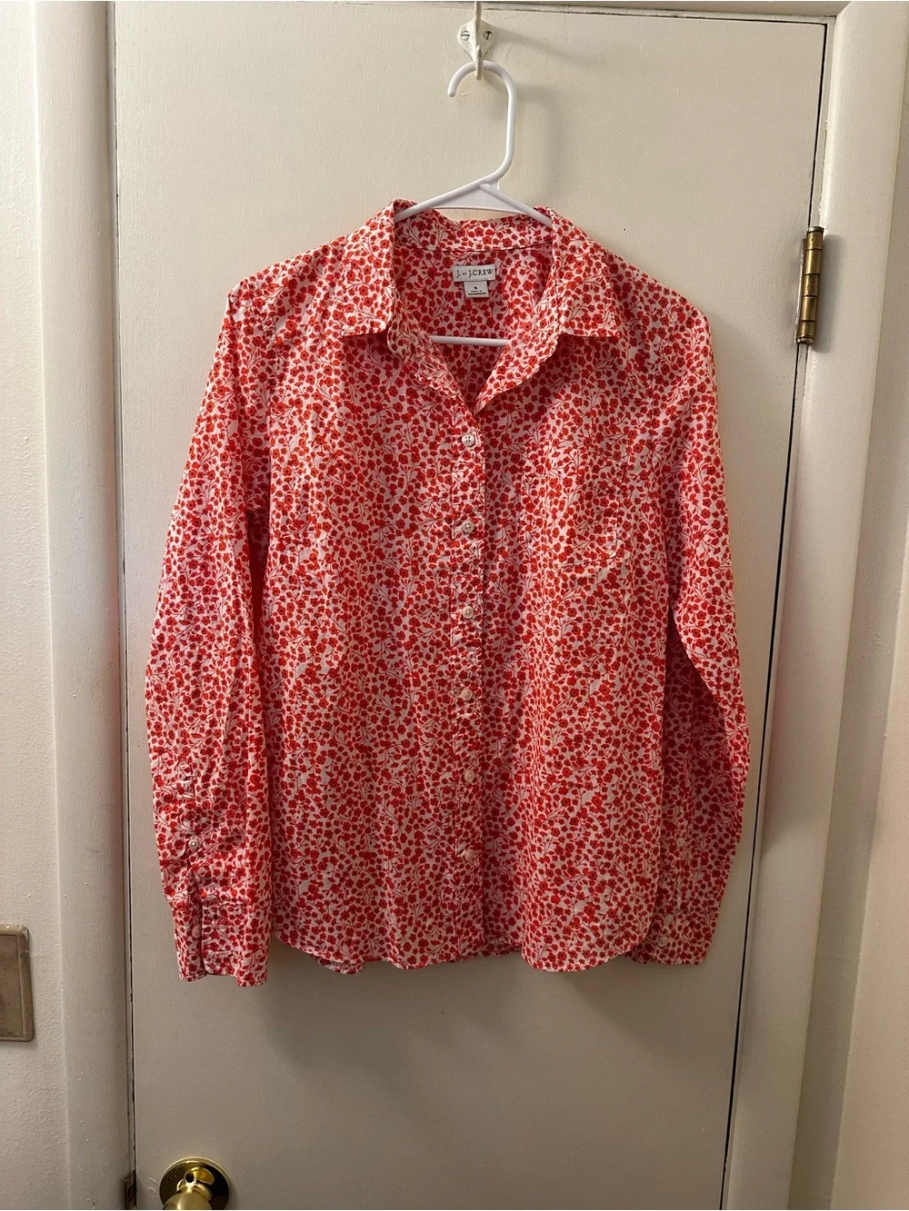 J. Crew Red and White Floral Button-Down Shirt